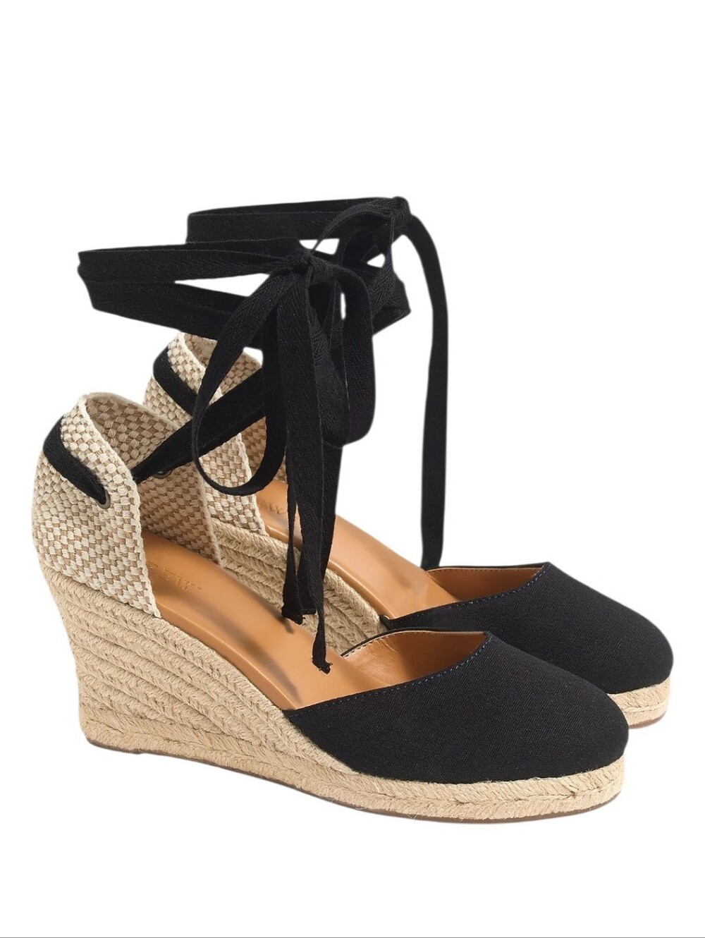 J.CREW Espadrilles Lace Up Wedges Black Canvas Womens Size 7 M AW593 Text